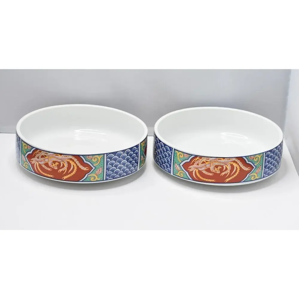 Imari Porcelain Japanese Dragon Stacking Bowls - 2pc Set